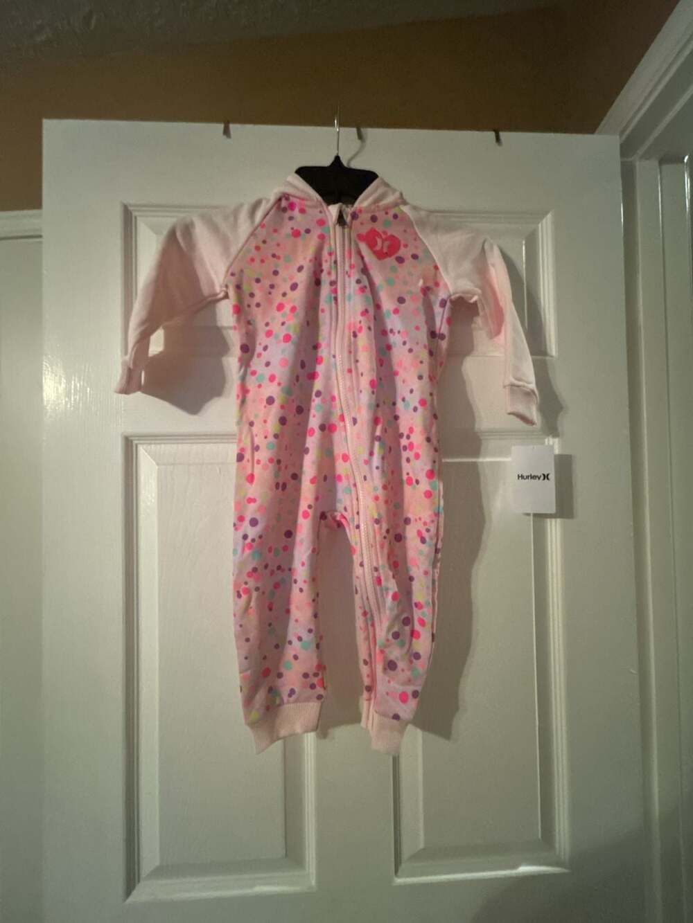 Hurley Pink Polka Dot Zip Hoodie Romper 24M